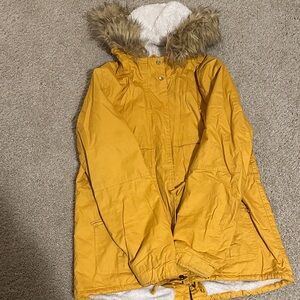 Love Tree Yellow Utility Jacket with Faux Fur Hood